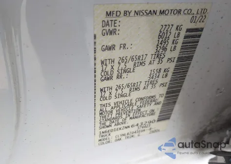 2022 Nissan Frontier Sv 4X4 из США, поврежденный, VIN 1N6ED1EK2NN643290